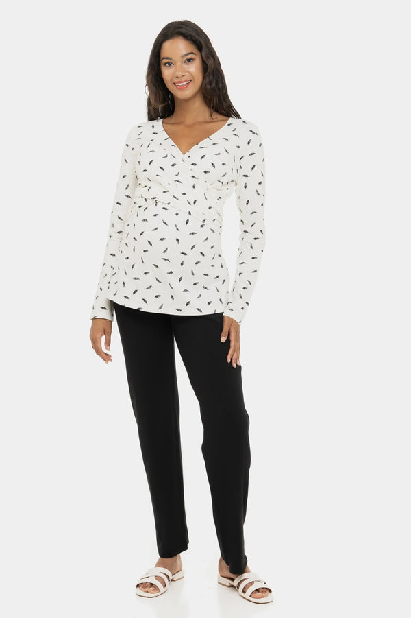 Βαμβακερή πιτζάμα εγκυμοσύνης και θηλασμού - Feathers - - soonMAMA - Η σωστή προσθήκη στην κομψή και άνετη εγκυμοσύνη! - Παλτά για έγκυες