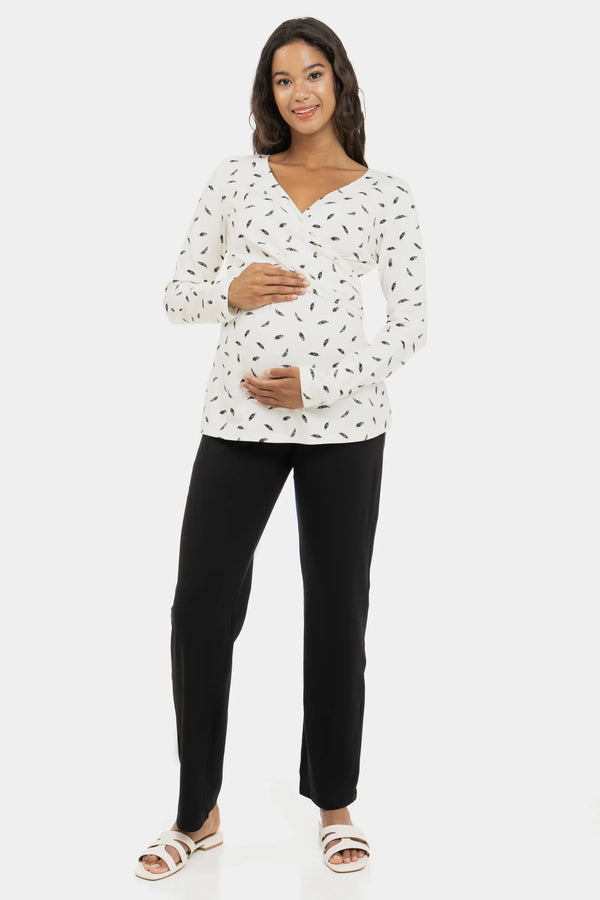 Βαμβακερή πιτζάμα εγκυμοσύνης και θηλασμού - Feathers - - soonMAMA - Η σωστή προσθήκη στην κομψή και άνετη εγκυμοσύνη! - Παλτά για έγκυες