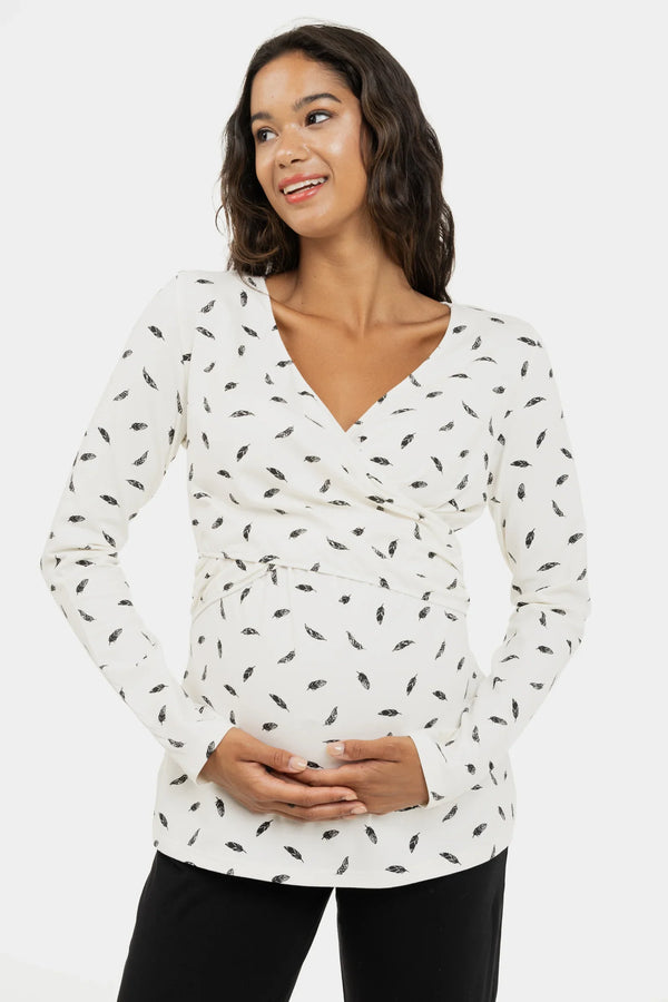 Βαμβακερή πιτζάμα εγκυμοσύνης και θηλασμού - Feathers - - soonMAMA - Η σωστή προσθήκη στην κομψή και άνετη εγκυμοσύνη! - Παλτά για έγκυες