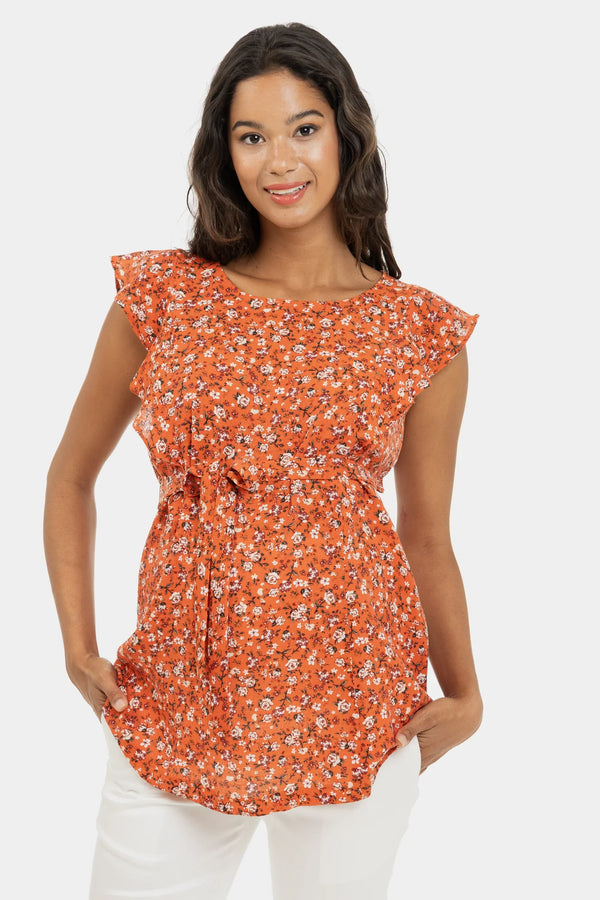 Πολύχρωμο τοπ εγκυμοσύνης και θηλασμού με μανίκια με βολάν - - soonMAMA - Η σωστή προσθήκη στην κομψή και άνετη εγκυμοσύνη! - Παλτά για έγκυες