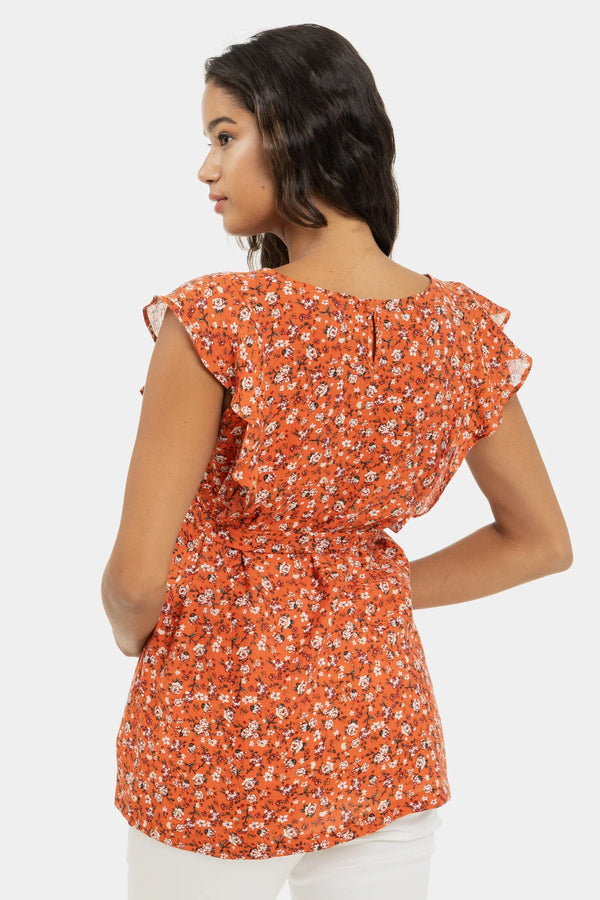 Πολύχρωμο τοπ εγκυμοσύνης και θηλασμού με μανίκια με βολάν - - soonMAMA - Η σωστή προσθήκη στην κομψή και άνετη εγκυμοσύνη! - Παλτά για έγκυες