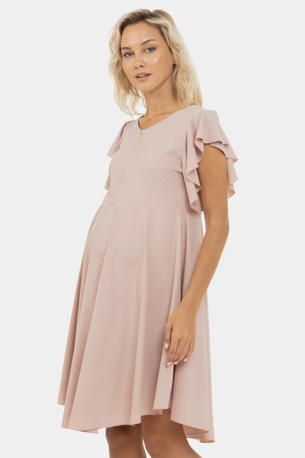 Αεράτο γαλάζιο φόρεμα εγκυμοσύνης και θηλασμού - πούδρα - - soonMAMA - Η σωστή προσθήκη στην κομψή και άνετη εγκυμοσύνη! - Παλτά για έγκυες