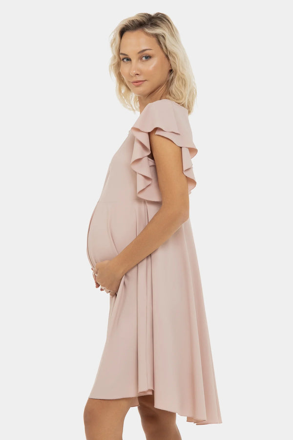 Αεράτο γαλάζιο φόρεμα εγκυμοσύνης και θηλασμού - πούδρα - - soonMAMA - Η σωστή προσθήκη στην κομψή και άνετη εγκυμοσύνη! - Παλτά για έγκυες