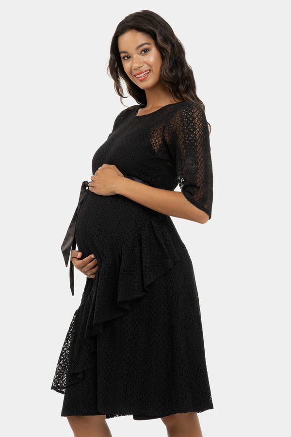 Επίσημο φόρεμα εγκυμοσύνης από δαντέλα σε μαύρο χρώμα - - soonMAMA - Η σωστή προσθήκη στην κομψή και άνετη εγκυμοσύνη! - Παλτά για έγκυες