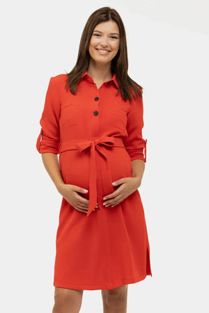 Πουκαμισο-φόρεμα εγκυμοσύνης και θηλασμού από ύφασμα με υφή – κόκκινο - - soonMAMA - Η σωστή προσθήκη στην κομψή και άνετη εγκυμοσύνη! - Παλτά για έγκυες