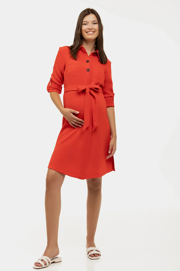 Πουκαμισο-φόρεμα εγκυμοσύνης και θηλασμού από ύφασμα με υφή – κόκκινο - - soonMAMA - Η σωστή προσθήκη στην κομψή και άνετη εγκυμοσύνη! - Παλτά για έγκυες