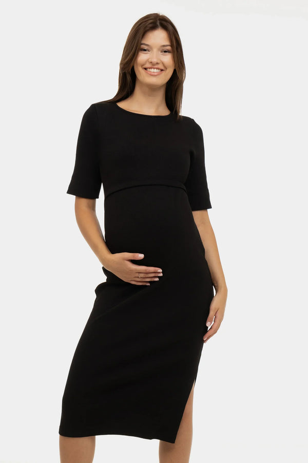Φόρεμα εγκυμοσύνης και θηλασμού από βαμβακερό ριμπ – μαύρο