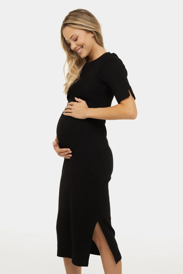 Φόρεμα εγκυμοσύνης και θηλασμού από βαμβακερό ριμπ – μαύρο