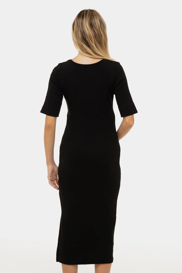 Φόρεμα εγκυμοσύνης και θηλασμού από βαμβακερό ριμπ – μαύρο