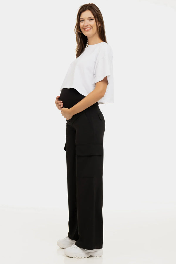 Κομψό μαύρο παντελόνι cargo εγκυμοσύνης