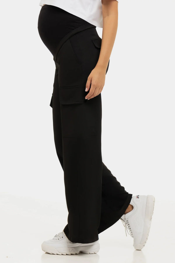 Κομψό μαύρο παντελόνι cargo εγκυμοσύνης