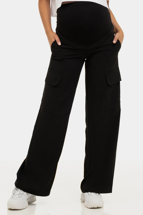 Κομψό μαύρο παντελόνι cargo εγκυμοσύνης - - soonMAMA - Η σωστή προσθήκη στην κομψή και άνετη εγκυμοσύνη! - Παλτά για έγκυες