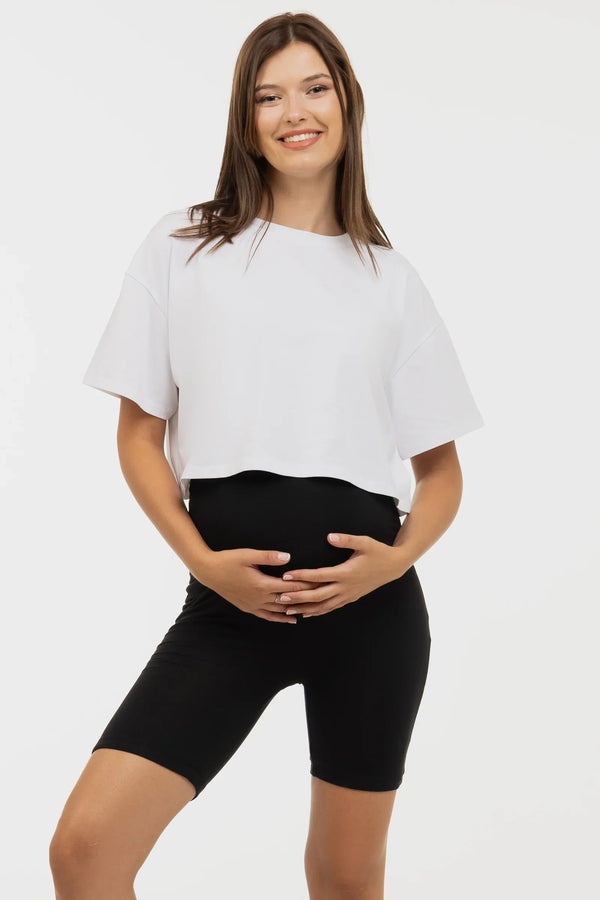 Κροπ τοπ εγκυμοσύνης από βαμβάκι – λευκό - - soonMAMA - Η σωστή προσθήκη στην κομψή και άνετη εγκυμοσύνη! - Παλτά για έγκυες