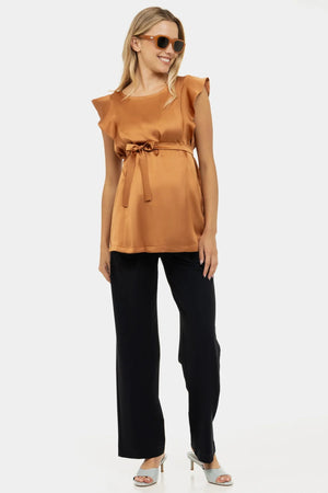 Σατέν μπλούζα εγκυμοσύνης και θηλασμού με μανίκια με βολάν - - soonMAMA - Η σωστή προσθήκη στην κομψή και άνετη εγκυμοσύνη! - Παλτά για έγκυες