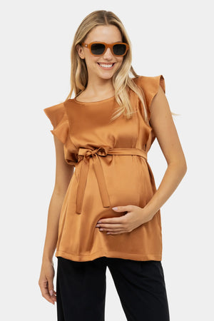 Σατέν μπλούζα εγκυμοσύνης και θηλασμού με μανίκια με βολάν - - soonMAMA - Η σωστή προσθήκη στην κομψή και άνετη εγκυμοσύνη! - Παλτά για έγκυες