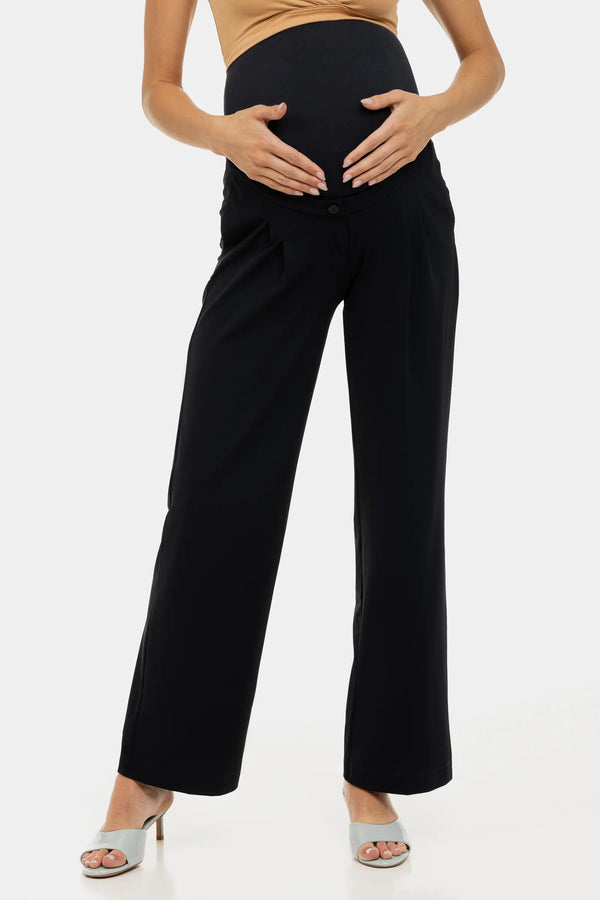 Ελαστικό παντελόνι εγκυμοσύνης σε Α-γραμμή με πιέτες – σκούρο μπλε