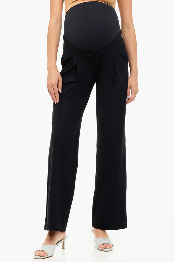 Κοφτό ελαστικό παντελόνι εγκυμοσύνης με πιέτες - σκούρο μπλε - - soonMAMA - Η σωστή προσθήκη στην κομψή και άνετη εγκυμοσύνη! - Παλτά για έγκυες