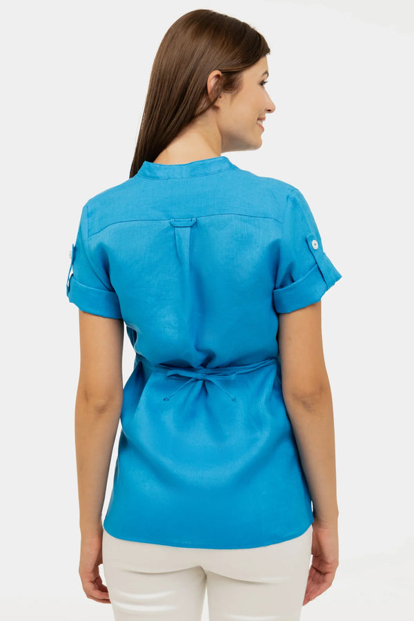 Λινό πουκάμισο εγκυμοσύνης και θηλασμού – μπλε - - soonMAMA - Η σωστή προσθήκη στην κομψή και άνετη εγκυμοσύνη! - Παλτά για έγκυες