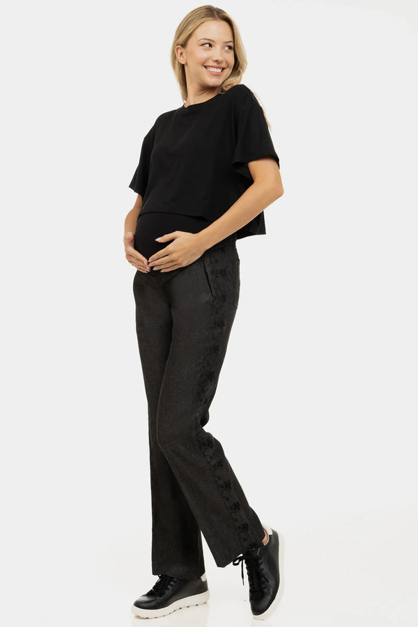 Απαλό κροπ τοπ εγκυμοσύνης από modal – μαύρος - - soonMAMA - Η σωστή προσθήκη στην κομψή και άνετη εγκυμοσύνη! - Παλτά για έγκυες