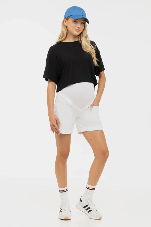 Λευκό τζιν σορτς εγκυμοσύνης - - soonMAMA - Η σωστή προσθήκη στην κομψή και άνετη εγκυμοσύνη! - Παλτά για έγκυες