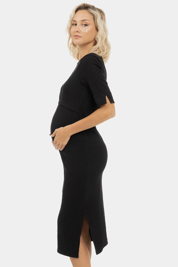 Βαμβακερό φόρεμα εγκυμοσύνης και θηλασμού - μαύρο - - soonMAMA - Η σωστή προσθήκη στην κομψή και άνετη εγκυμοσύνη! - Παλτά για έγκυες