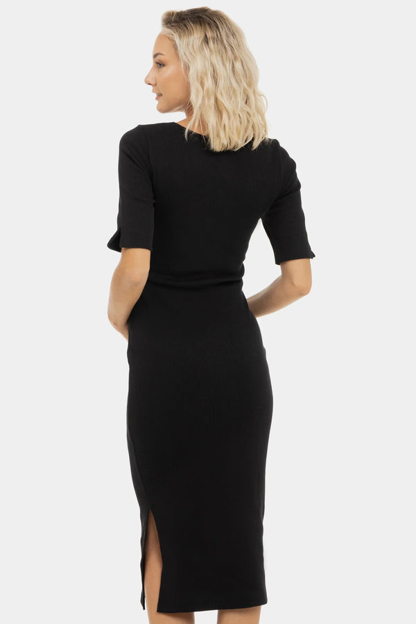 Βαμβακερό φόρεμα εγκυμοσύνης και θηλασμού - μαύρο - - soonMAMA - Η σωστή προσθήκη στην κομψή και άνετη εγκυμοσύνη! - Παλτά για έγκυες