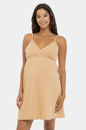 Βαμβακερό μπεζ νυχτικό εγκυμοσύνης και θηλασμού - - soonMAMA - Η σωστή προσθήκη στην κομψή και άνετη εγκυμοσύνη! - Παλτά για έγκυες