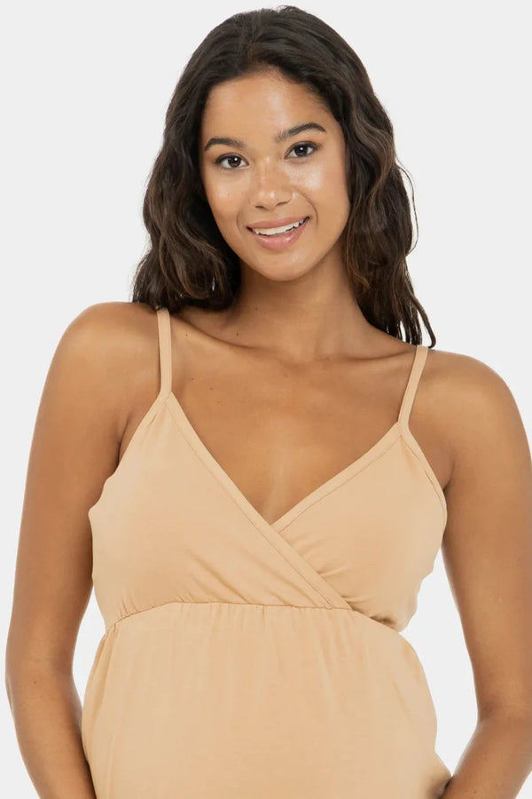 Βαμβακερό μπεζ νυχτικό εγκυμοσύνης και θηλασμού - - soonMAMA - Η σωστή προσθήκη στην κομψή και άνετη εγκυμοσύνη! - Παλτά για έγκυες