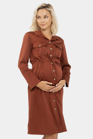 Σατινέ φόρεμα σεμιζιέ εγκυμοσύνης και θηλασμού - - soonMAMA - Η σωστή προσθήκη στην κομψή και άνετη εγκυμοσύνη! - Παλτά για έγκυες