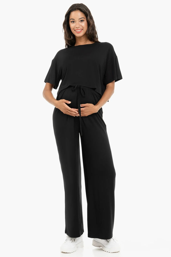 Απαλό παντελόνι εγκυμοσύνης σε γραμμή καμπάνα από modal – μαύρο - - soonMAMA - Η σωστή προσθήκη στην κομψή και άνετη εγκυμοσύνη! - Παλτά για έγκυες