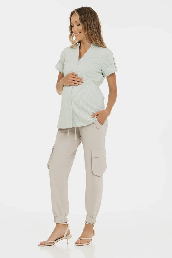 Βαμβακερό πουκάμισο εγκυμοσύνης και θηλασμού - ανοιχτό πράσινο - - soonMAMA - Η σωστή προσθήκη στην κομψή και άνετη εγκυμοσύνη! - Παλτά για έγκυες