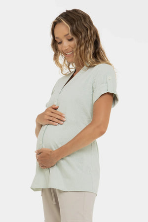 Βαμβακερό πουκάμισο εγκυμοσύνης και θηλασμού - ανοιχτό πράσινο - - soonMAMA - Η σωστή προσθήκη στην κομψή και άνετη εγκυμοσύνη! - Παλτά για έγκυες