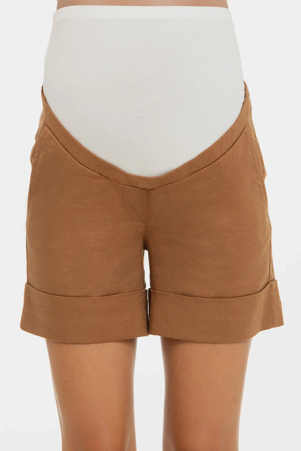 Σορτς εγκυμοσύνης με λινή σύνθεση – σε καραμελέ απόχρωση