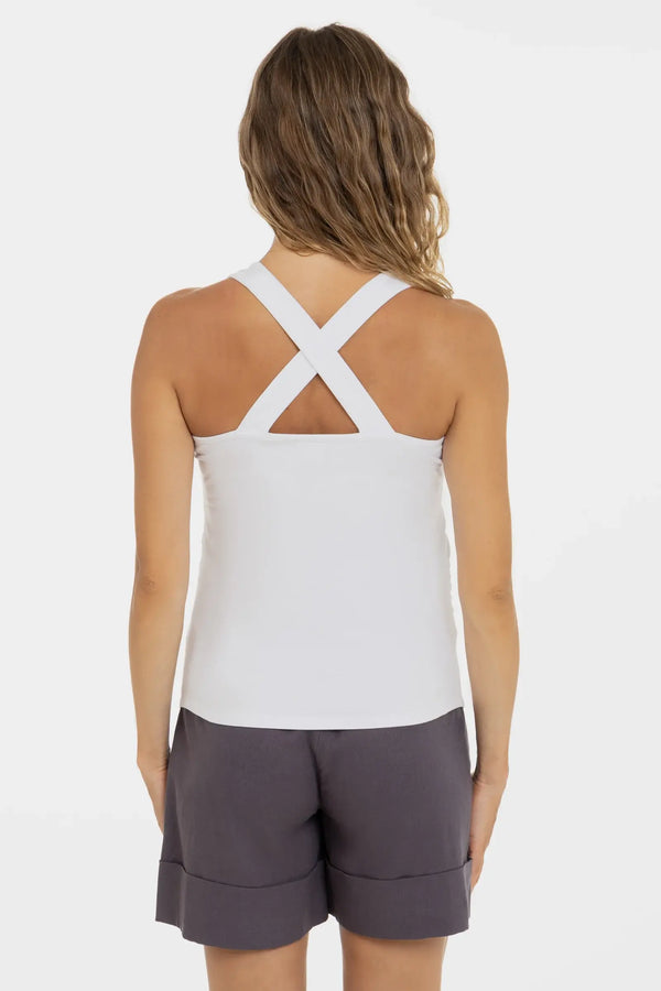 Памучен топ с презрамки с прехвърляне - бял - - soonMAMA - Η σωστή προσθήκη στην κομψή και άνετη εγκυμοσύνη! - Παλτά για έγκυες