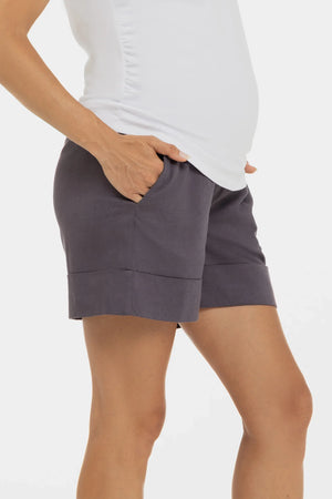 Σορτς εγκυμοσύνης με λινή σύνθεση - γκρι - - soonMAMA - Η σωστή προσθήκη στην κομψή και άνετη εγκυμοσύνη! - Παλτά για έγκυες