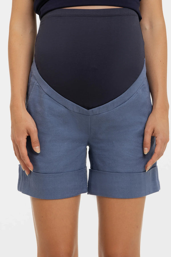 Σορτς εγκυμοσύνης με λινή σύνθεση - μπλε - - soonMAMA - Η σωστή προσθήκη στην κομψή και άνετη εγκυμοσύνη! - Παλτά για έγκυες