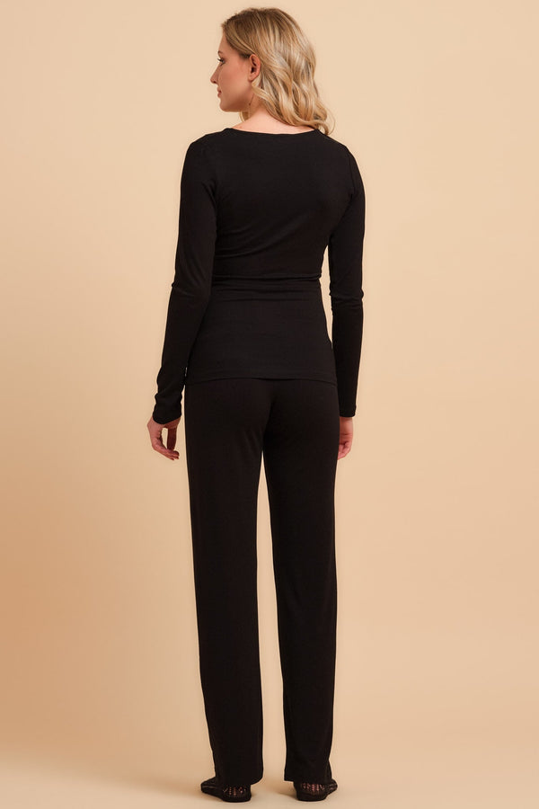 Βαμβακερή πιτζάμα εγκυμοσύνης και θηλασμού σε μαύρο χρώμα