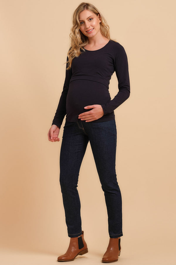 Βαμβακερή μπλούζα εγκυμοσύνης και θηλασμού - σκούρο μπλε - Μπλούζα - soonMAMA - Η σωστή προσθήκη στην κομψή και άνετη εγκυμοσύνη! - Παλτά για έγκυες