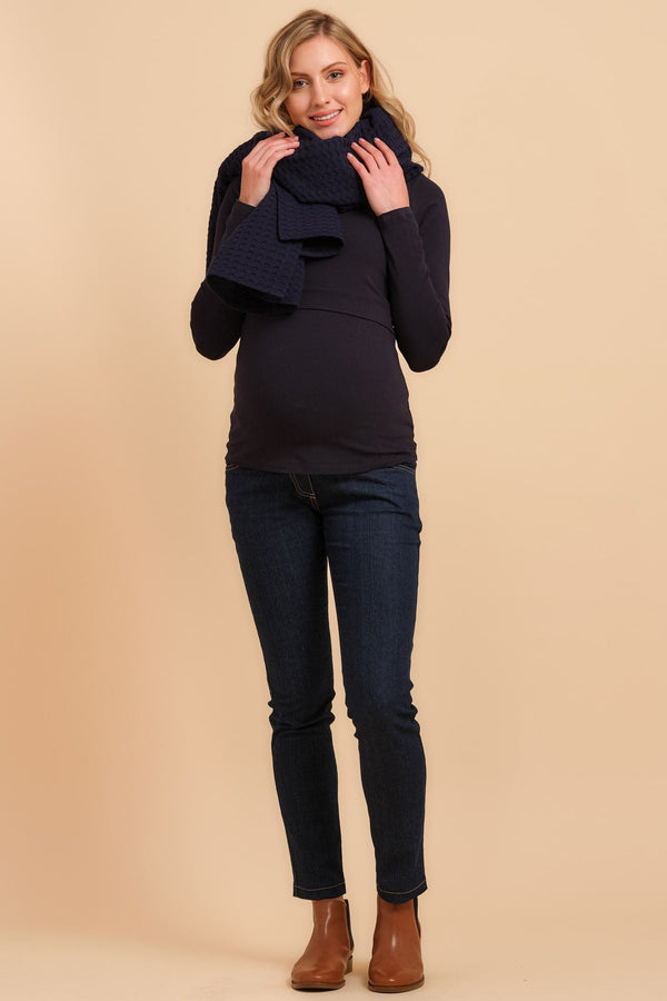 Βαμβακερή μπλούζα εγκυμοσύνης και θηλασμού - σκούρο μπλε