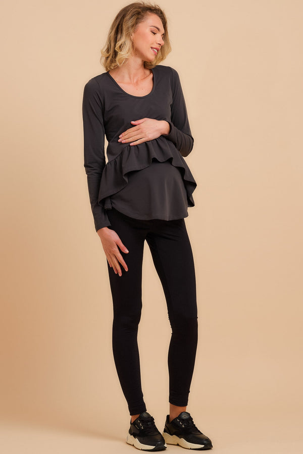Μαύρο κολάν εγκυμοσύνης με χνουδωτό ύφασμα από μέσα - Παντελόνι - soonMAMA - Η σωστή προσθήκη στην κομψή και άνετη εγκυμοσύνη! - Παλτά για έγκυες