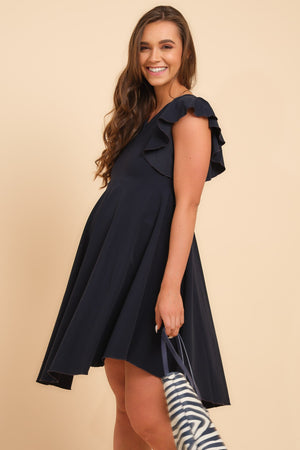 Απαλή φόρεμα εγκυμοσύνης και θηλασμού σε σκούρο μπλε - - soonMAMA - Η σωστή προσθήκη στην κομψή και άνετη εγκυμοσύνη! - Παλτά για έγκυες