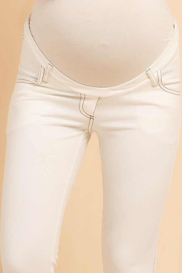 Λευκά τζιν παντελόνι εγκυμοσύνης - Παντελόνι - soonMAMA - Η σωστή προσθήκη στην κομψή και άνετη εγκυμοσύνη! - Παλτά για έγκυες