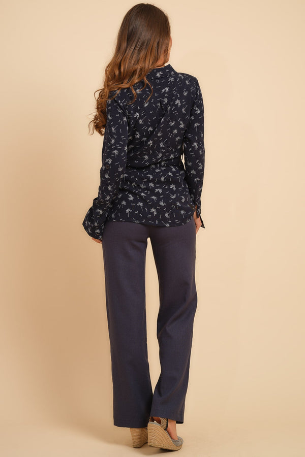 Παντελόνι εγκυμοσύνης από λινό με καμπάνα – σκούρο μπλε - Clothing - soonMAMA - Η σωστή προσθήκη στην κομψή και άνετη εγκυμοσύνη! - Παλτά για έγκυες