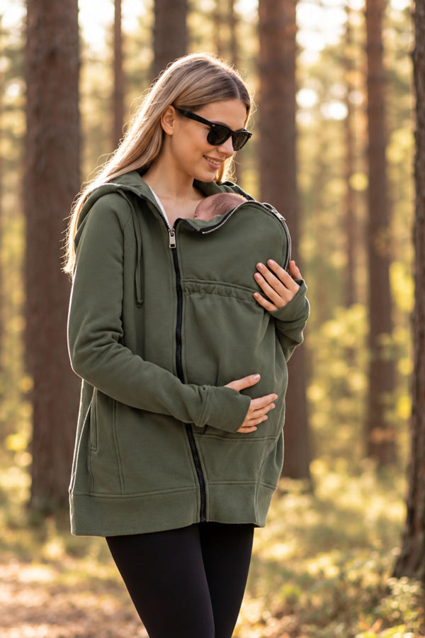 Φούτερ εγκυμοσύνης 3 σε 1 με επένδυση για babywearing - χακί