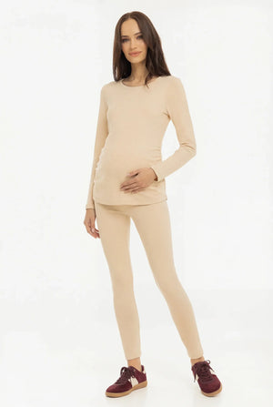 Βαμβακερή μπλούζα εγκυμοσύνης με σούρες – μπεζ - - soonMAMA - Η σωστή προσθήκη στην κομψή και άνετη εγκυμοσύνη! - Παλτά για έγκυες