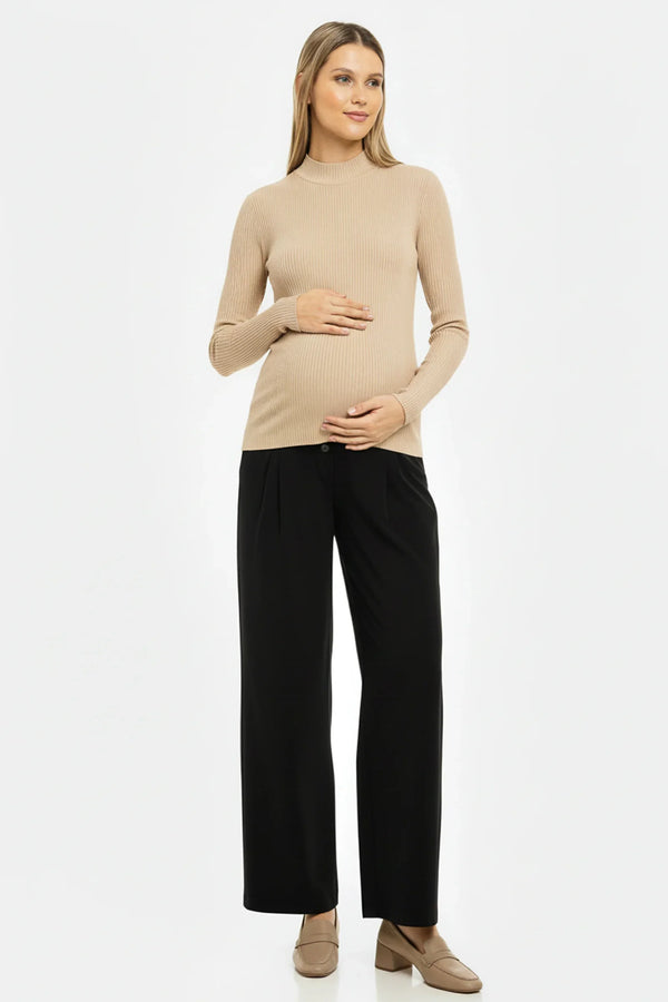 Ελαστικό παντελόνι εγκυμοσύνης σε Α-γραμμή με πιέτες – μαύρο - - soonMAMA - Η σωστή προσθήκη στην κομψή και άνετη εγκυμοσύνη! - Παλτά για έγκυες