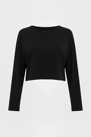 Απαλό κροπ τοπ εγκυμοσύνης με μακριά μανίκια από modal – μαύρος - - soonMAMA - Η σωστή προσθήκη στην κομψή και άνετη εγκυμοσύνη! - Παλτά για έγκυες