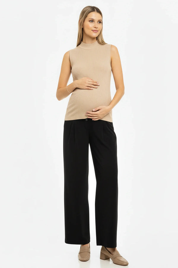 Κοφτό παντελόνι εγκυμοσύνης με πιέτες σε μαύρο χρώμα - - soonMAMA - Η σωστή προσθήκη στην κομψή και άνετη εγκυμοσύνη! - Παλτά για έγκυες