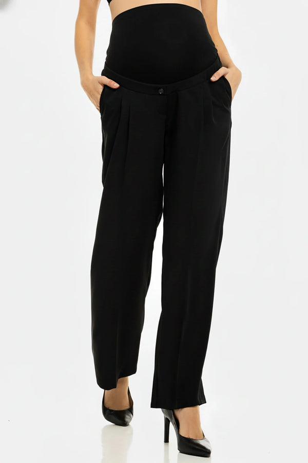 Μαύρο παντελόνι εγκυμοσύνης με πιέτες - - soonMAMA - Η σωστή προσθήκη στην κομψή και άνετη εγκυμοσύνη! - Παλτά για έγκυες