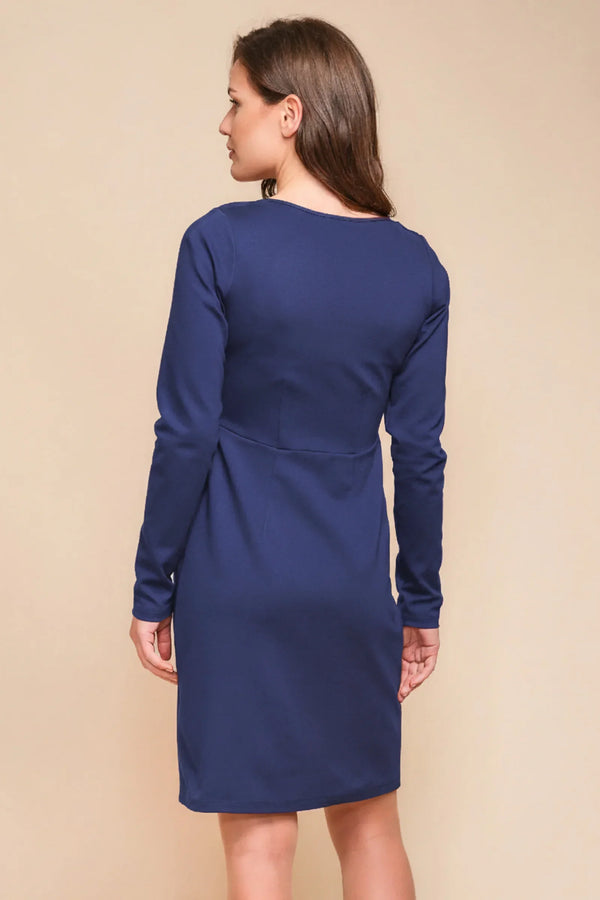 Κομψό μπλε φόρεμα εγκυμοσύνης και θηλασμού με μακρύ μανίκι - - soonMAMA - Η σωστή προσθήκη στην κομψή και άνετη εγκυμοσύνη! - Παλτά για έγκυες